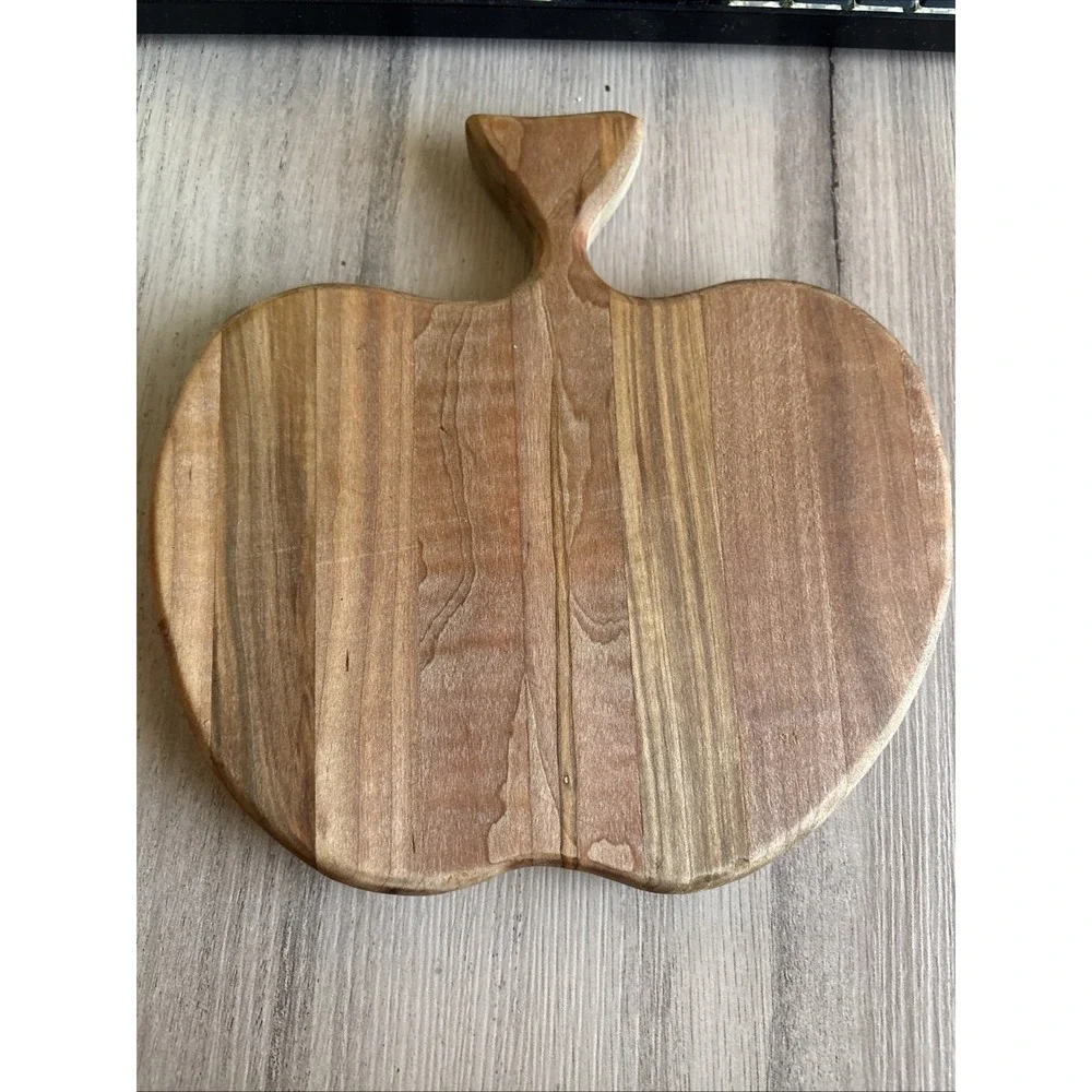 Wooden Cheeseboard Apple Shape Solid Wood Tray Cutting Board Cottage Core 8.5